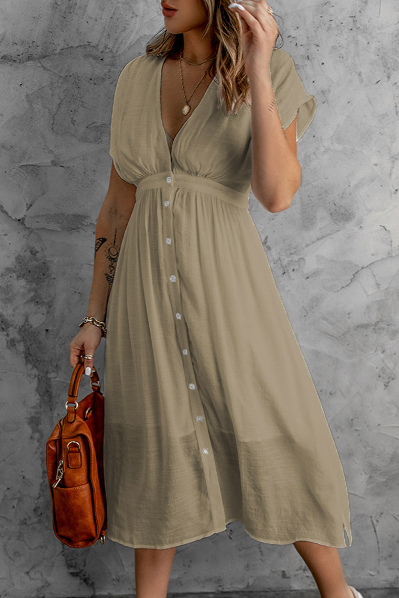 come4buy.com-White V-neck Short Sleeve Sexy Women Midi Dresses