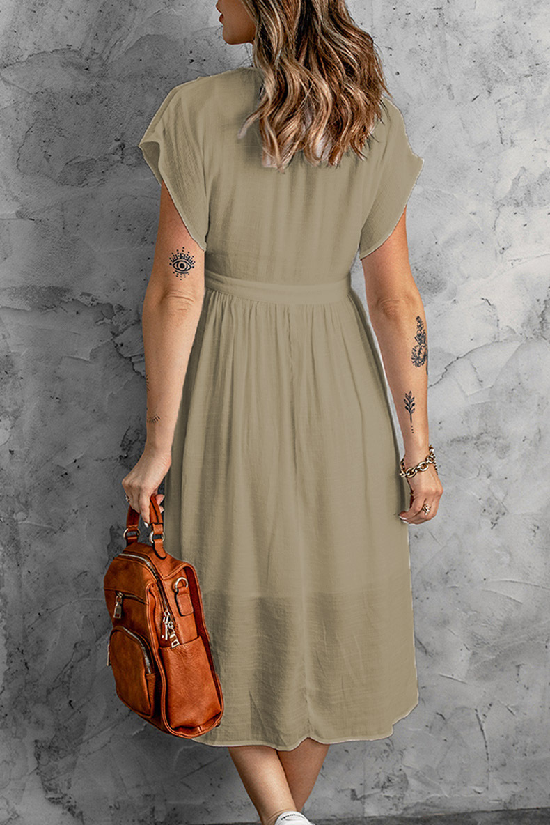 come4buy.com-White V-neck Short Sleeve Sexy Women Midi Dresses