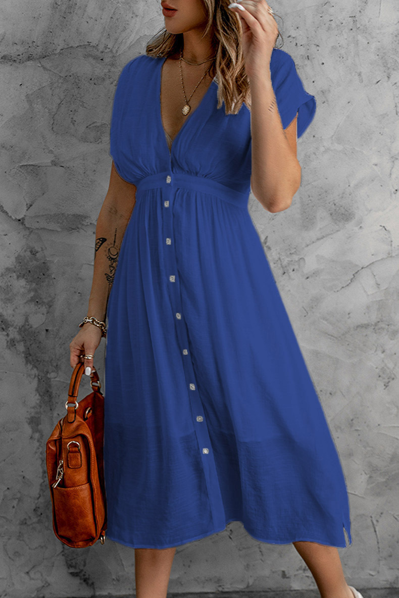 come4buy.com-White V-neck Short Sleeve Sexy Women Midi Dresses