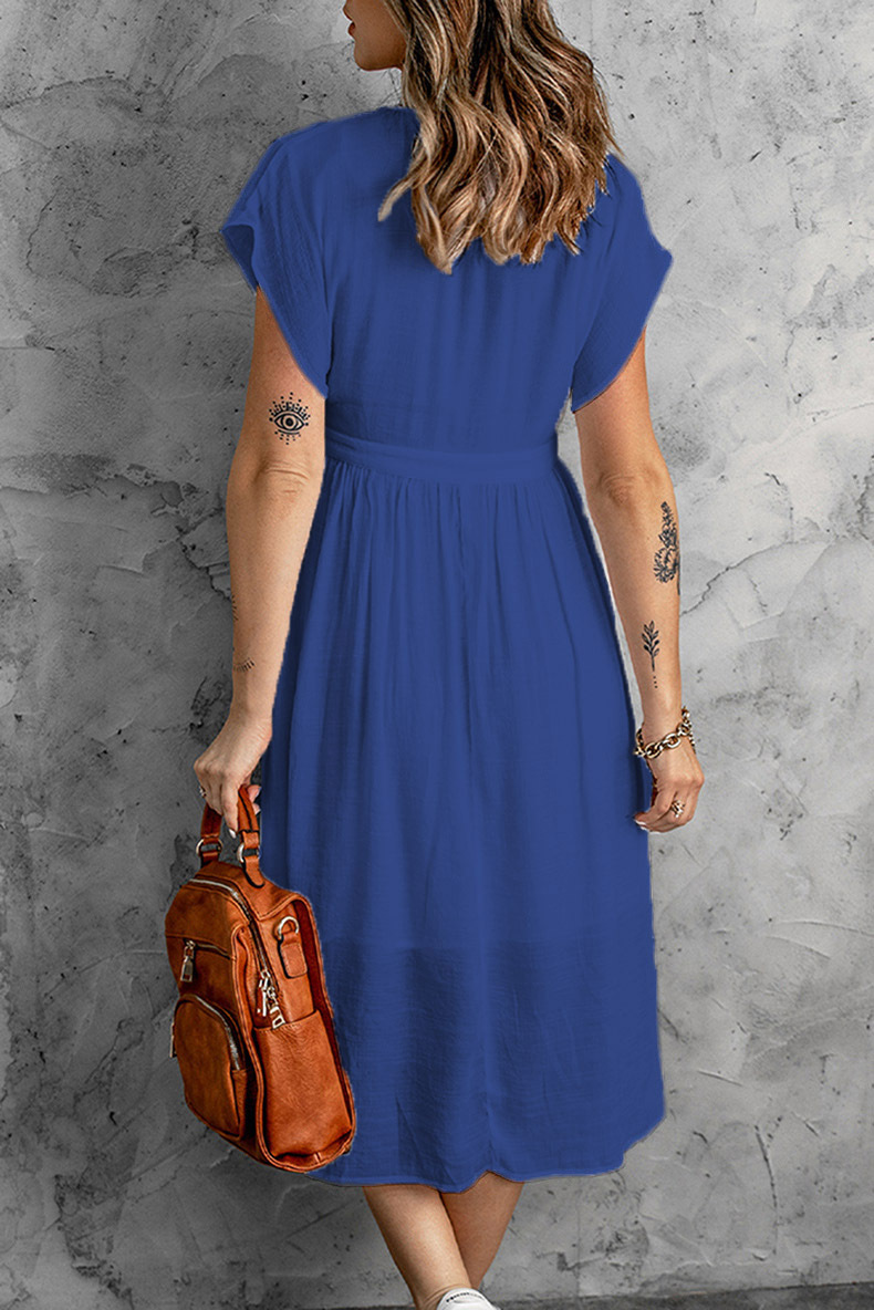 come4buy.com-White V-neck Short Sleeve Sexy Women Midi Dresses
