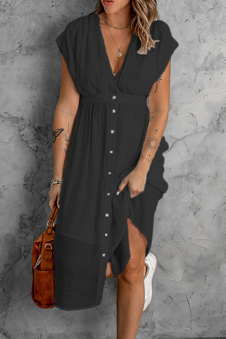 come4buy.com-White V-neck Short Sleeve Sexy Women Midi Dresses