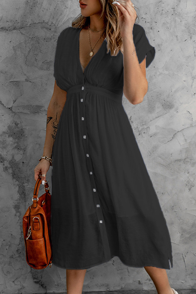come4buy.com-White V-neck Short Sleeve Sexy Women Midi Dresses