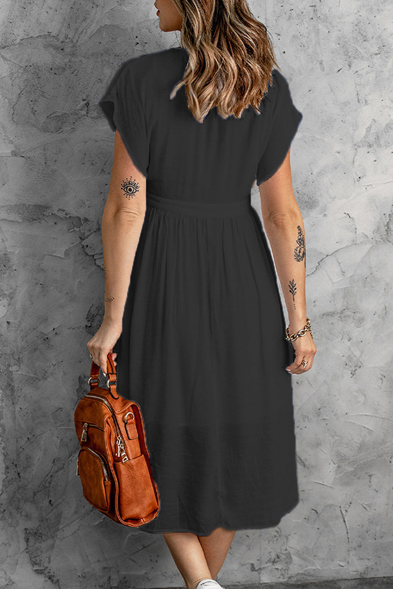 come4buy.com-White V-neck Short Sleeve Sexy Women Midi Dresses