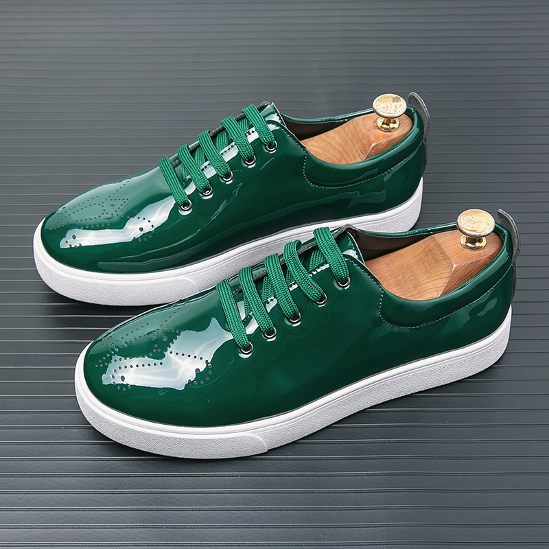 come4buy.com-Casual  Patent Leather Green Sneakers Men Shoes