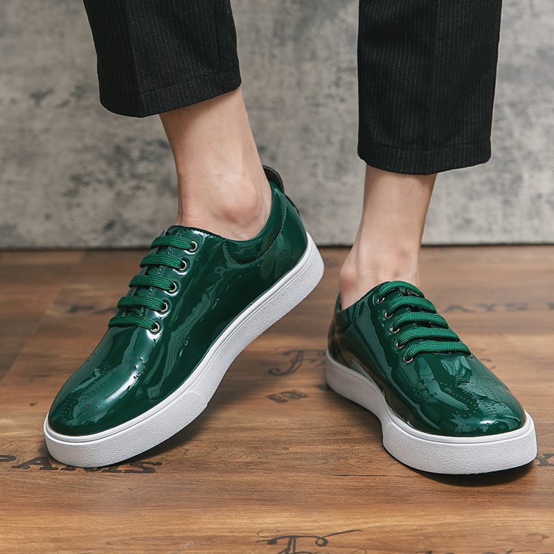 come4buy.com-Casual  Patent Leather Green Sneakers Men Shoes