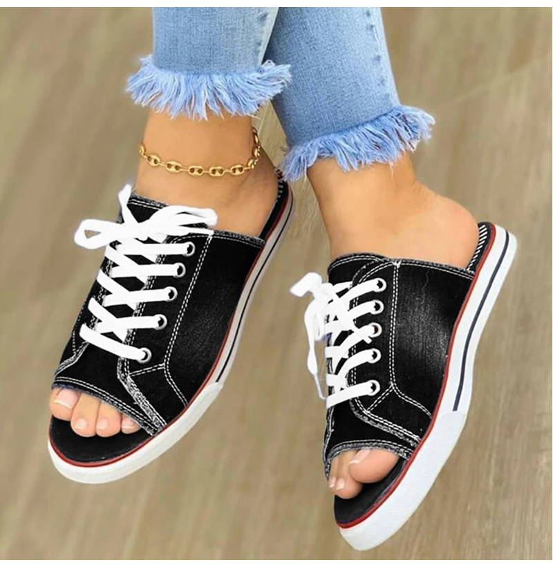 come4buy.com-Casual Canvas Ladies Shoes Lace-up Open-toed  Slippers
