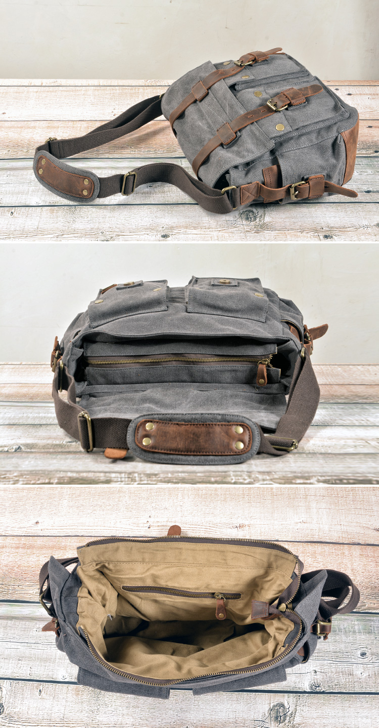 come4buy.com- Men Canvas Leather Laptop Briefcase Travel Handbag