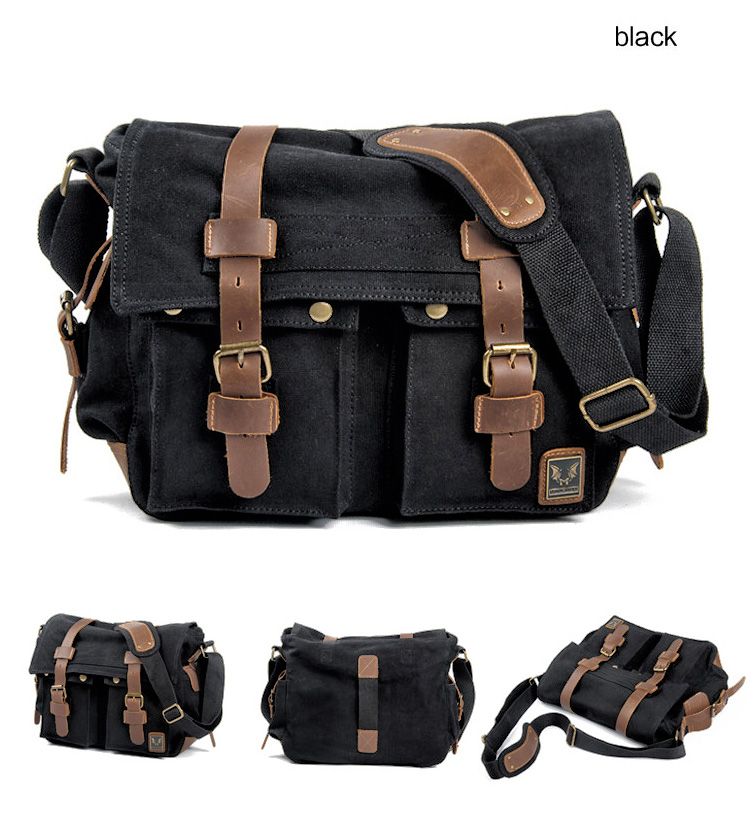 come4buy.com- Men Canvas Leather Laptop Briefcase Travel Handbag