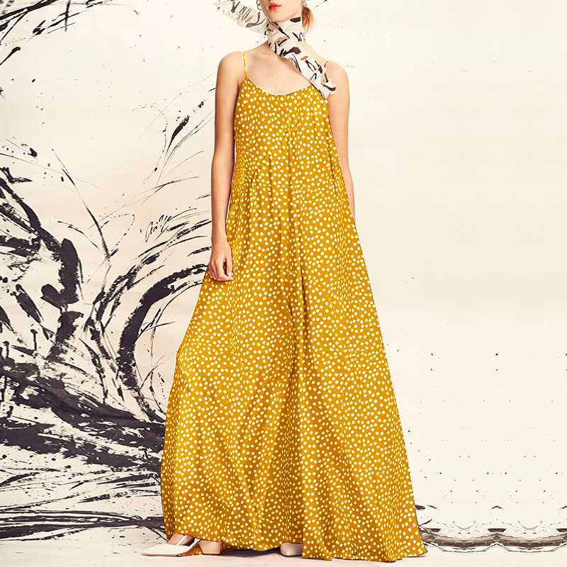 come4buy.com-Polka Dot Print Spaghetti Straps Casual Women Maxi Dress
