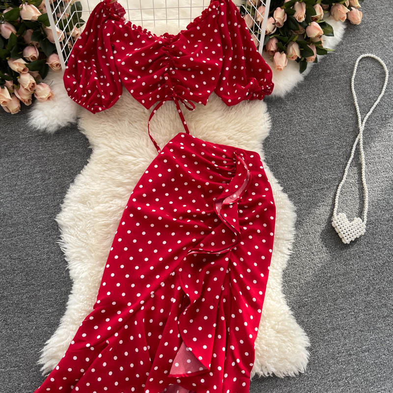 come4buy.com-Summer Polka Dot Two Piece Sexy Top Dresses
