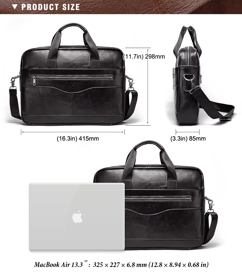 come4buy.com-Cow Leather Office Briefcase Bag Gliniadur i Ddynion