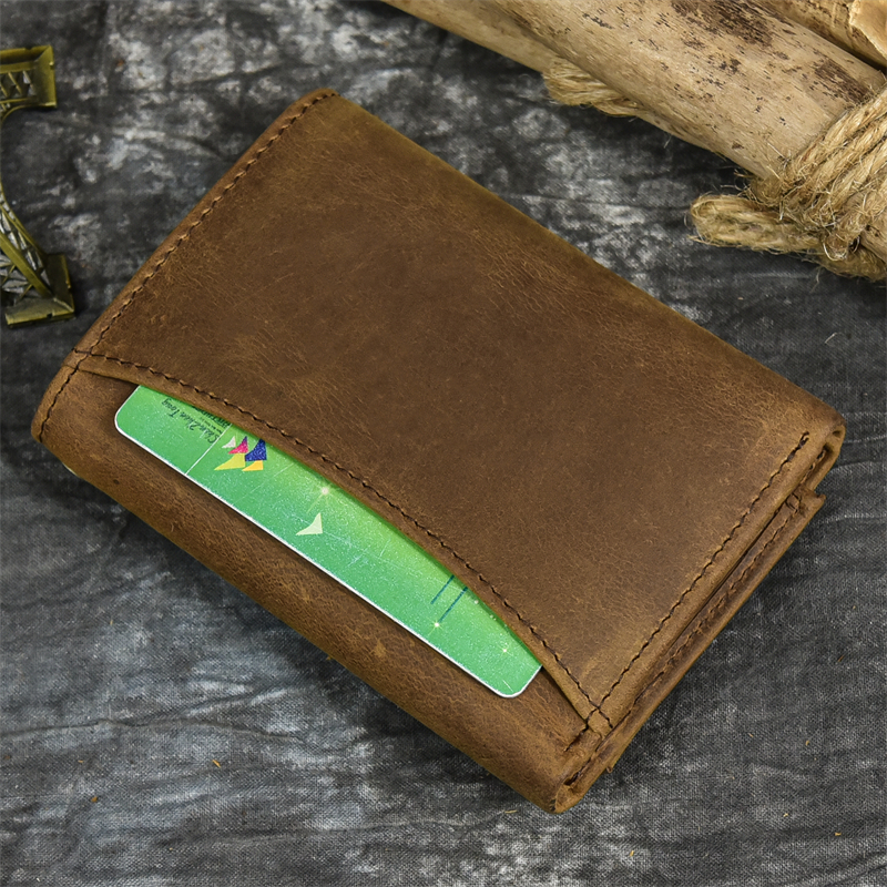 come4buy.com-Men Genuine Leather Short Wallet With Chain Zipper
