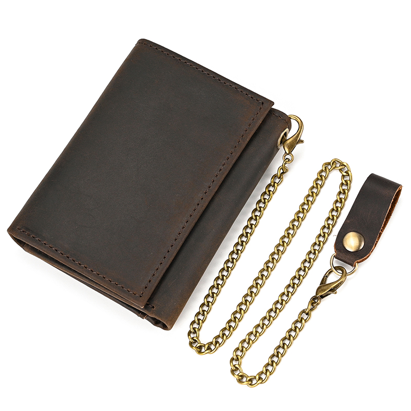 come4buy.com-Men Genuine Leather Short Wallet na May Chain Zipper