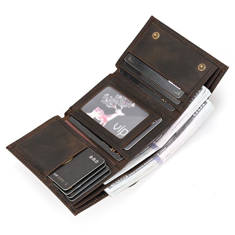 come4buy.com-Машки краток паричник од вистинска кожа со патент со синџир