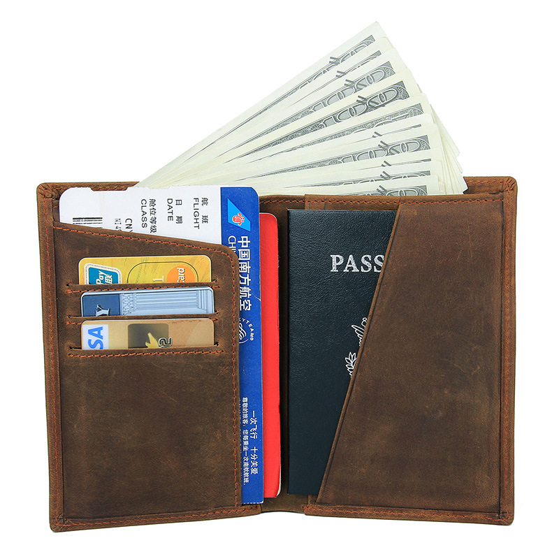 Come4buy.com-ブラック レザー トラベル パスポート ホルダー ケース メンズ 長財布