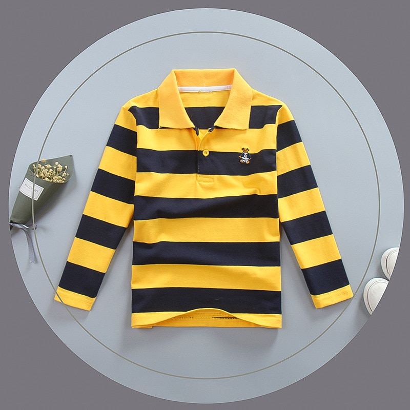 come4buy.com-Long Sleeve Polo Shirts Boys Kids Stripes Clothes