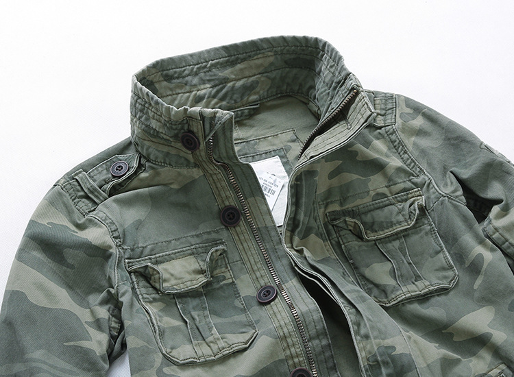 come4buy.com-Military Denim Jacket Men Retro Camo Multi-kieszenie