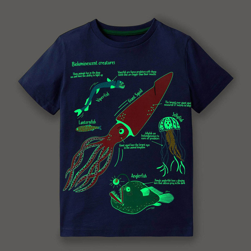 come4buy.com-Fashion Children Luminous Dinosaurs Shark Cartoon T-skjorte