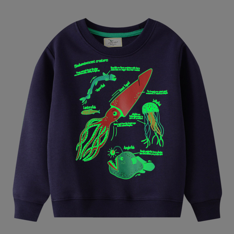 come4buy.com-T-shirt luminosa del fumetto dello squalo dei dinosauri dei bambini di modo