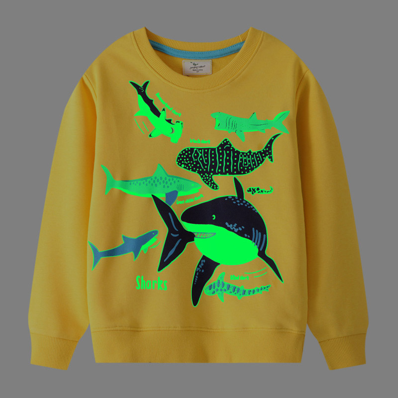 come4buy.com-Fashion Children Luminous Dinosaurs Shark Cartoon marškinėliai