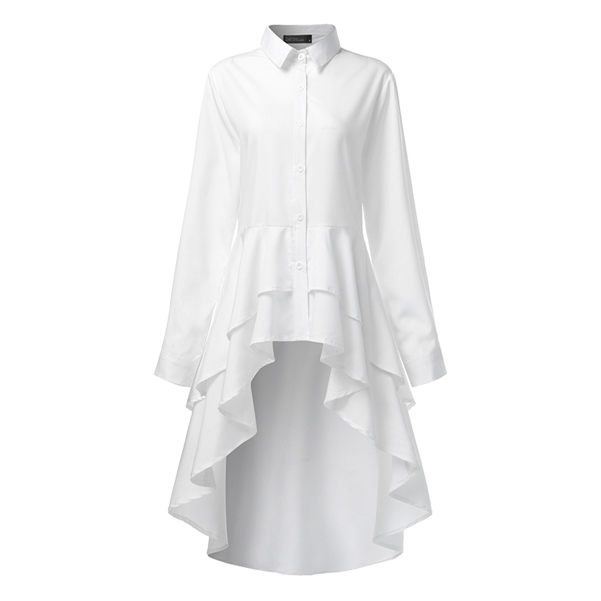 come4buy.com-Damen Ruffle Blouse Casual Button Long Sleeve Hemden