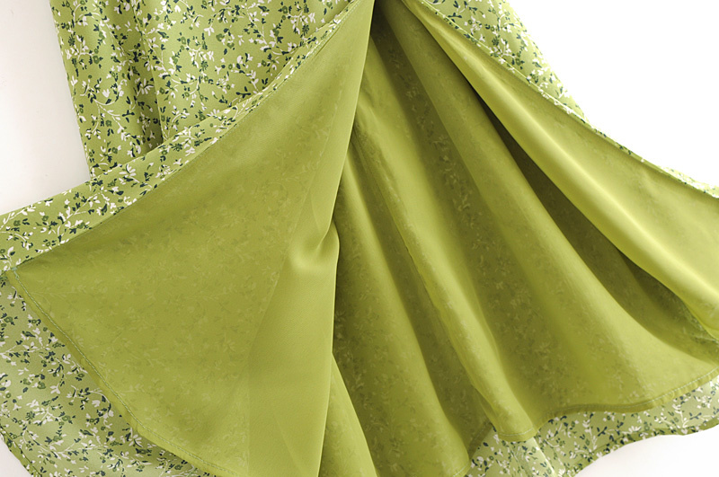 come4buy.com-Women Green Floral Print Sling Dress Sundress Chiffon Dress