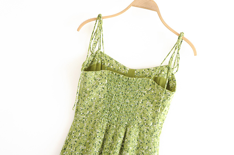 come4buy.com-Women Green Floral Print Sling Dress Sundress Chiffon Dress