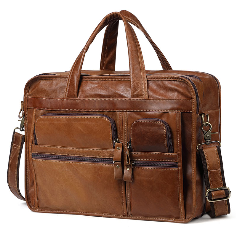 come4buy.com-Business Travel Handbags Genuine Leather Brown Laptop Bags