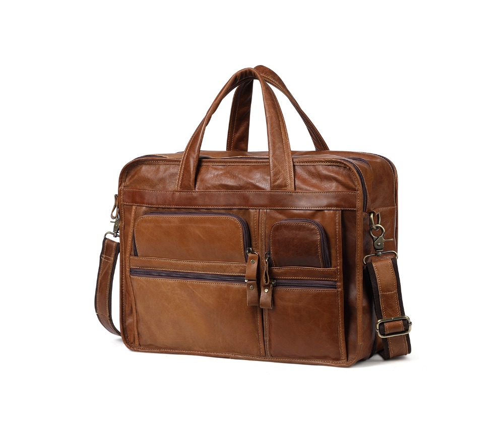 come4buy.com-Business Travel Handbags Genuine Leather Brown Laptop Bags