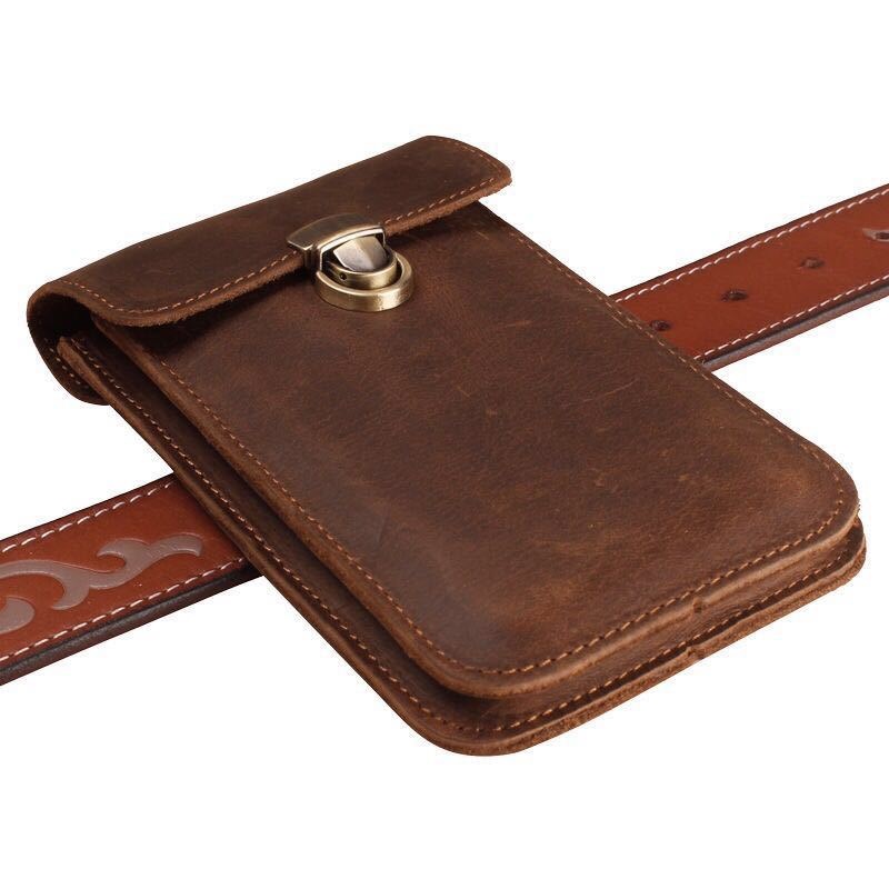 come4buy.com-Leather Waist Bag Holster para sa iPhone Samsung Pouch Bag 10 x 17.5cm