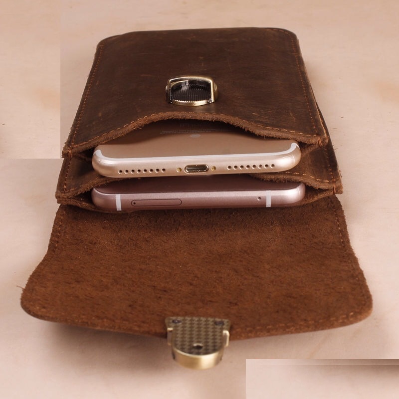 come4buy.com-Leather Waist Bag Holster for iPhone Samsung Pouch Bag 10 x 17.5cm