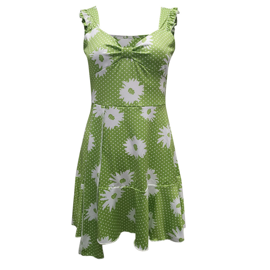 come4buy.com-Casual Floral Dresses Ruffle Twist Daisy V-neck Sleeveless Mini Dress