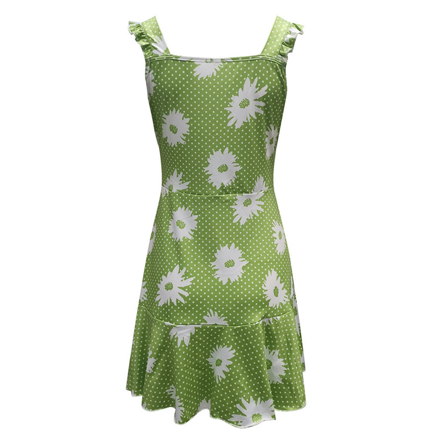 come4buy.com-Casual Floral Dresses Ruffle Twist Daisy V-neck Sleeveless Mini Dress