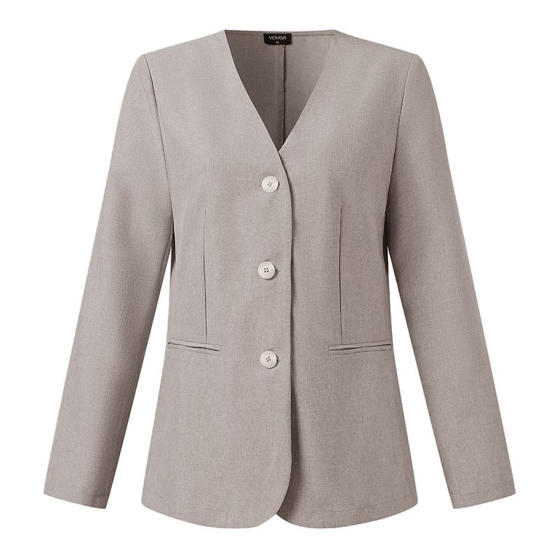 come4buy.com-Elegantný kabát Sexy vrchné oblečenie s gombíkom do V a dlhým rukávom