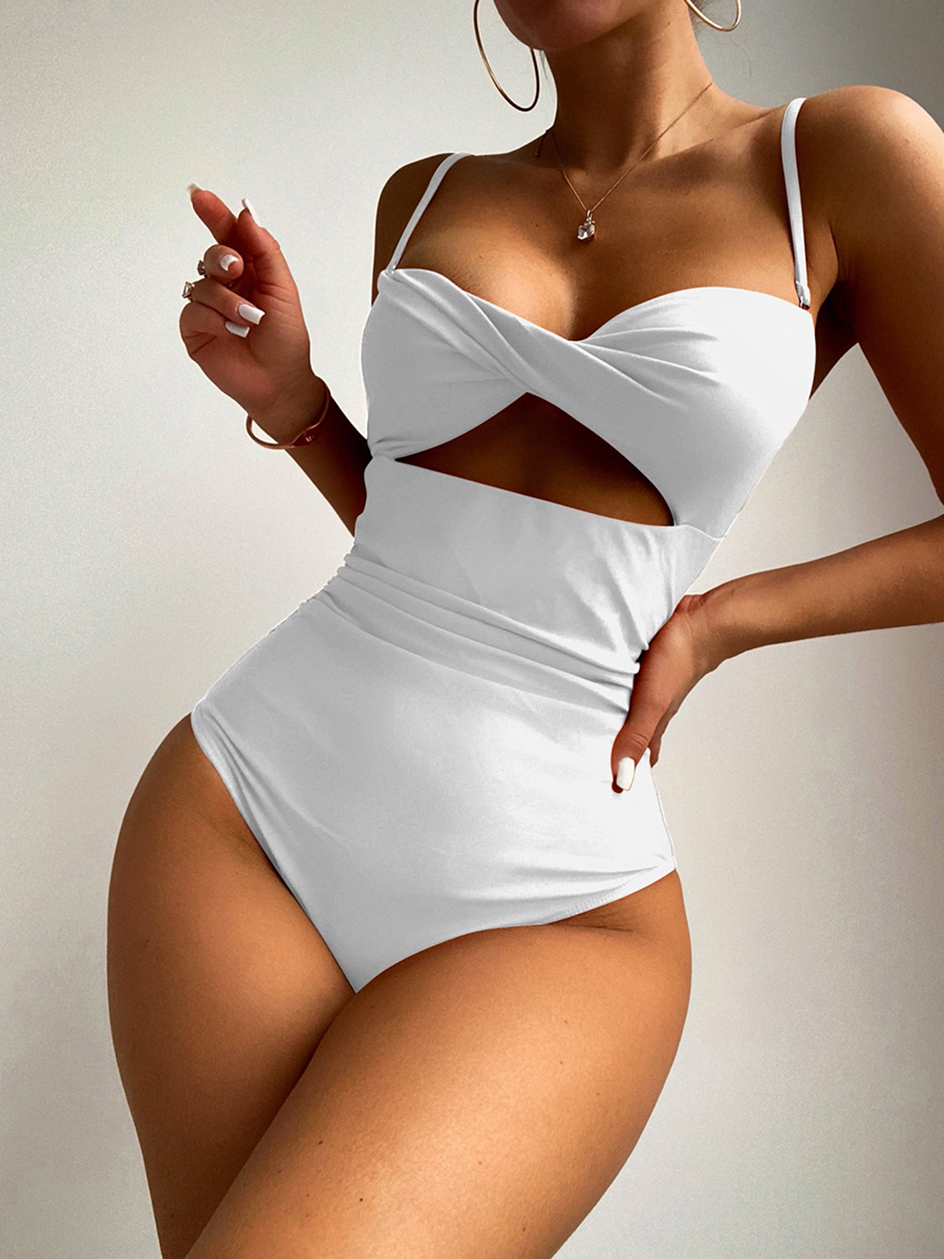 come4buy.com-Sexy White Bandeau Women Swimwear One Piece Swimsuit