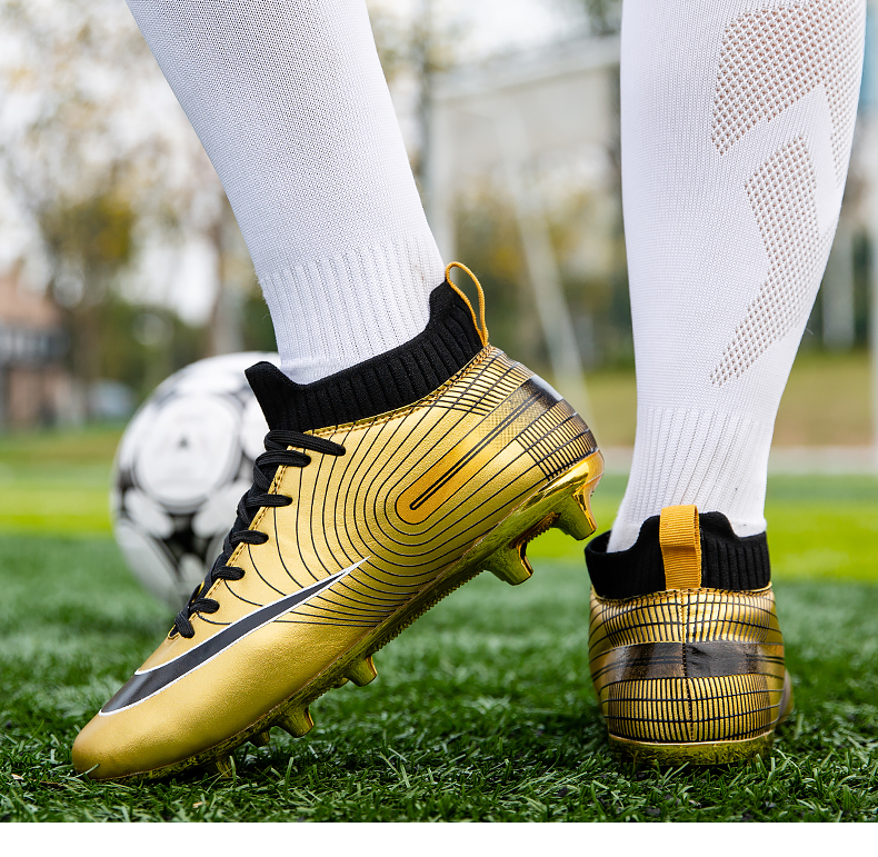 come4buy.com-Gold Soccer Shoes Professional Unisex Ankle Football Boots