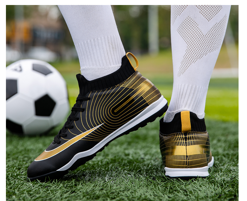 come4buy.com-მამაკაცის ფეხბურთის ფეხსაცმელი საბავშვო ფეხბურთის ოქროს სამაგრები და ტურფის ფეხსაცმელი