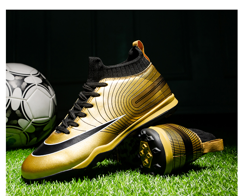 come4buy.com-男士足球鞋儿童足球金色防滑钉和草皮鞋
