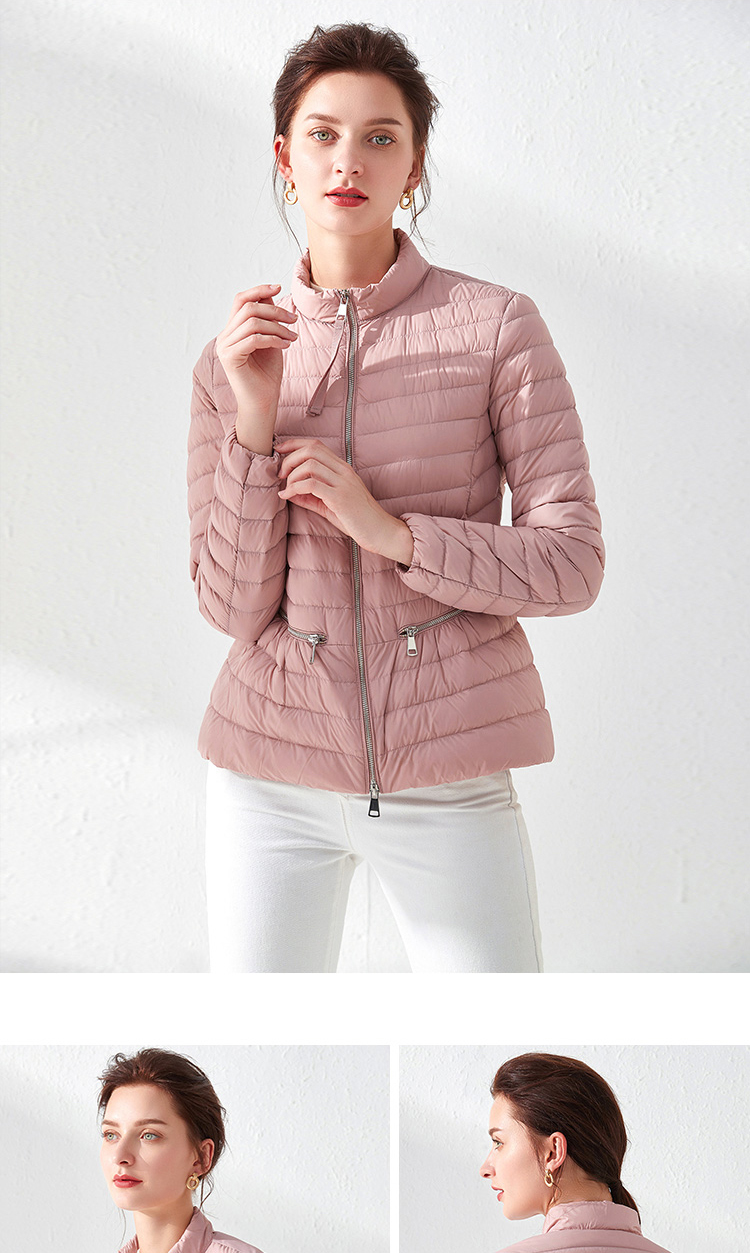 come4buy.com-Fashion Pink Slim Waist Coat Jackets Weightless Parkas