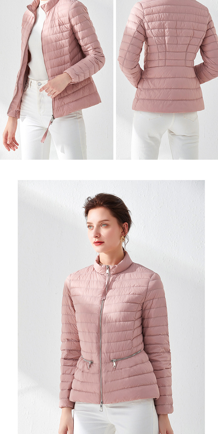 come4buy.com-Fashion Pink Slim Waist Coat Coat Jacket Weightless Parkas