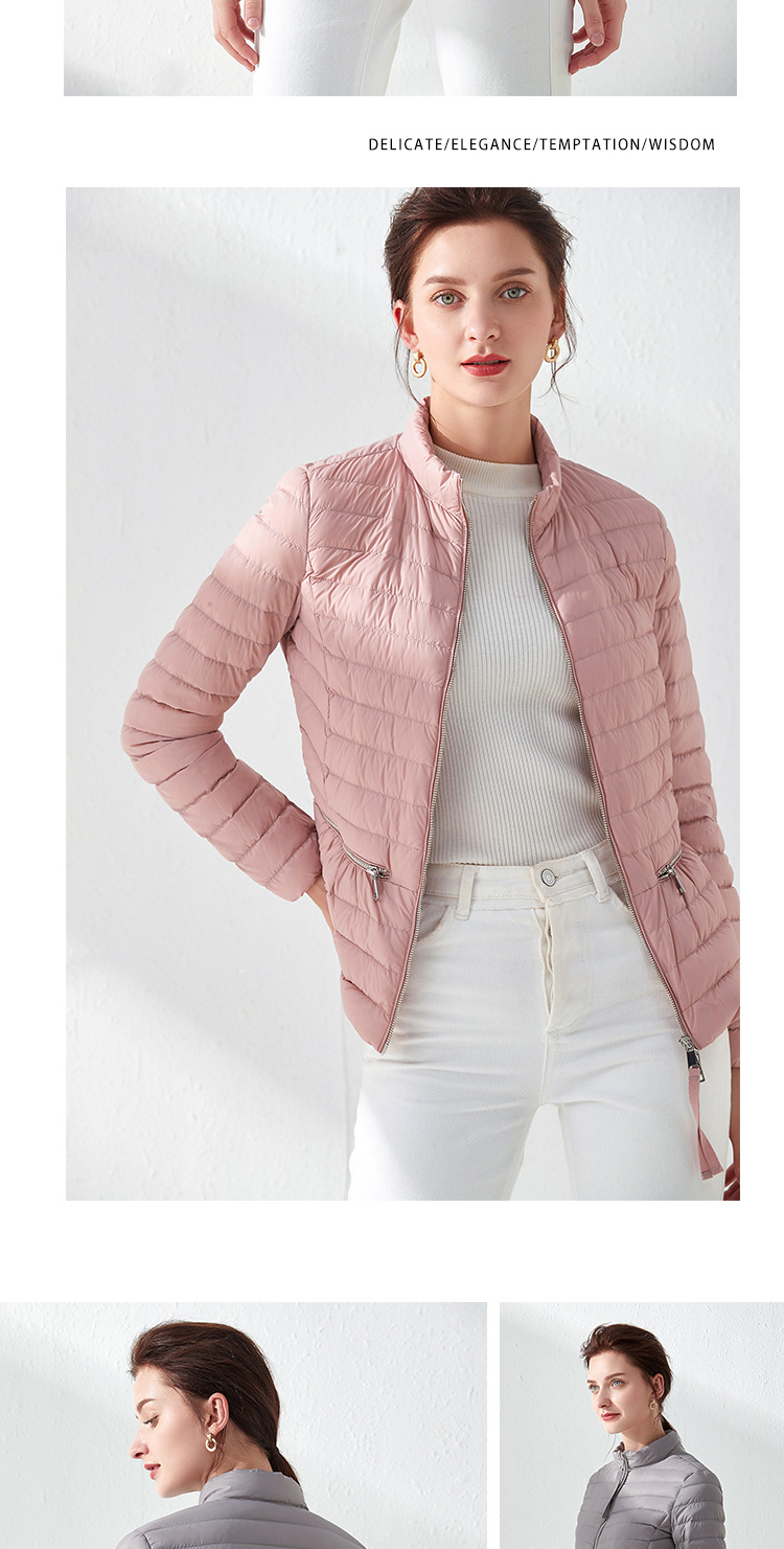 come4buy.com-Fashion Pink Slim Waist Coat Jackets Weightless Parkas