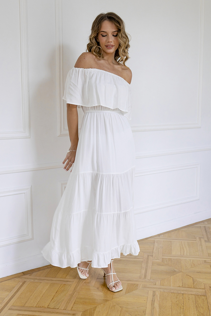 come4buy.com-Off рамо Секси бели гроздобер елегантни макси фустани