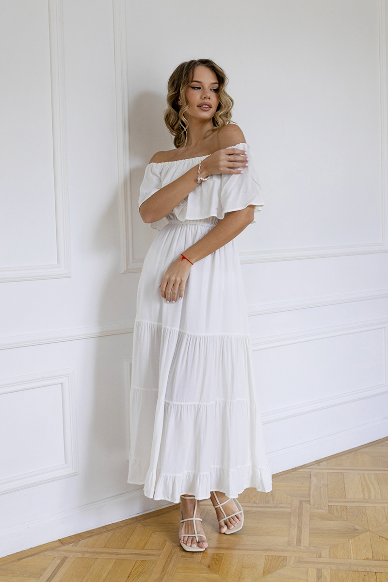 come4buy.com-Off Shoulder Sexy White Vintage Elegant Maxi Dresses