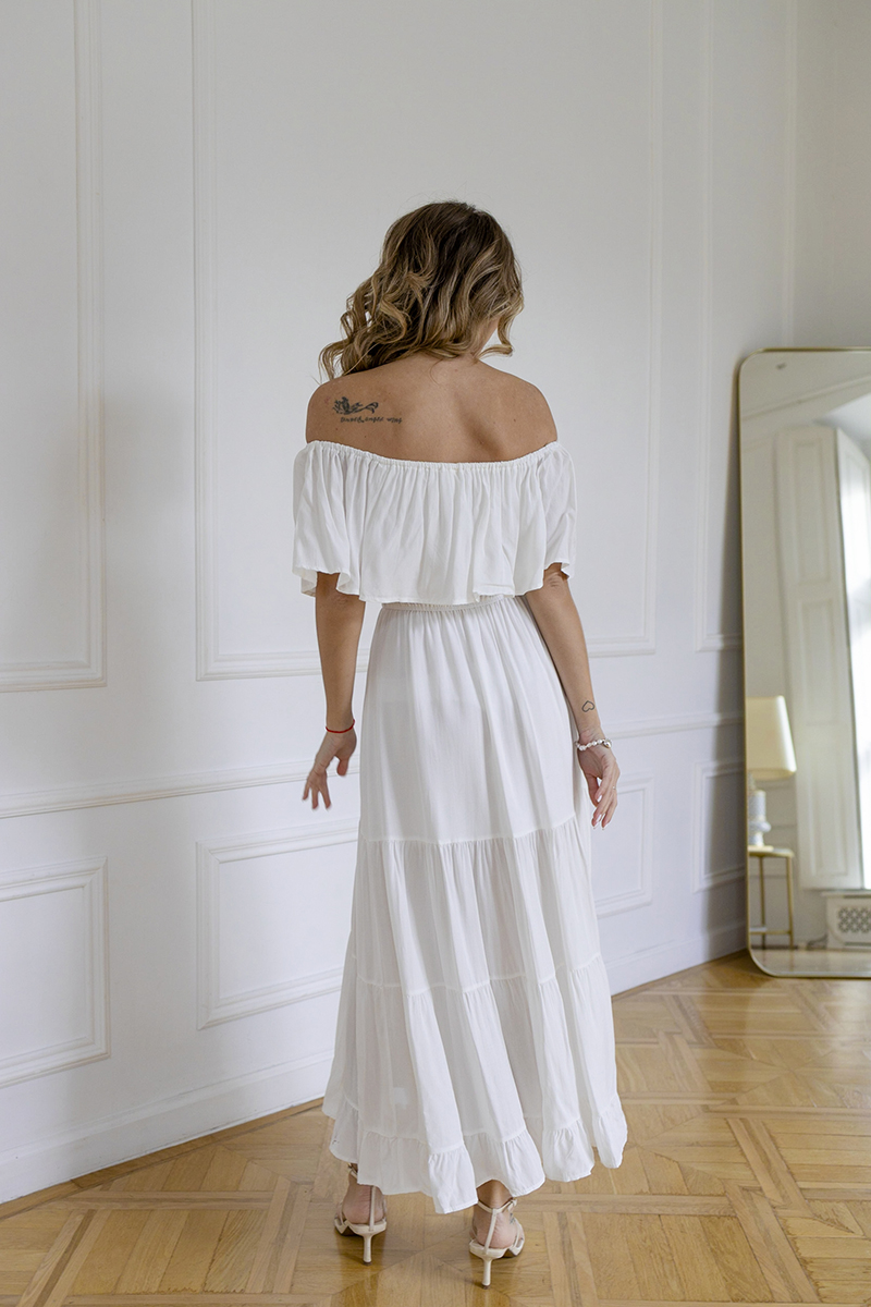 come4buy.com-Off Shoulder Sexy White Vintage Elegant Maxi Dresses