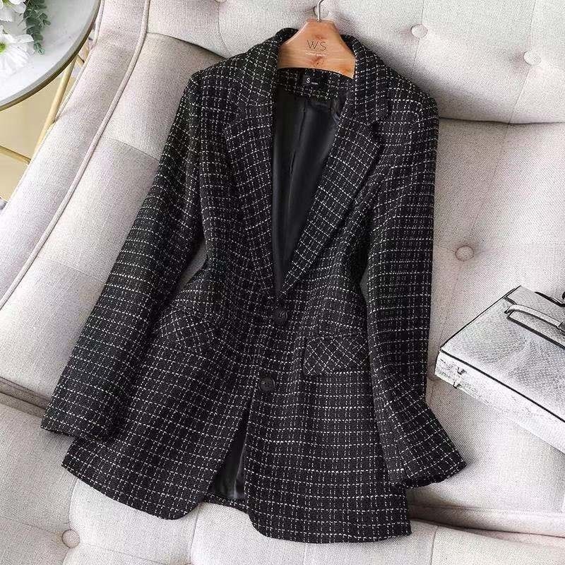 come4buy.com-Elegant Office Plaid Blazer Women Fashion Jacket