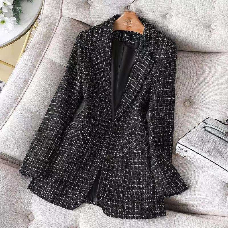 come4buy.com-Elegant Office Plaid Blazer Women Fashion Jacket