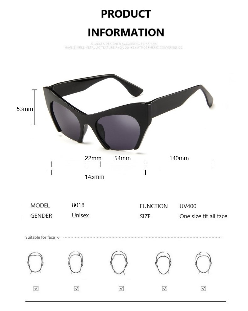 come4buy.com-Retro Cat Eye Transparan Setengah Frame Sunglasses kanggo Wanita