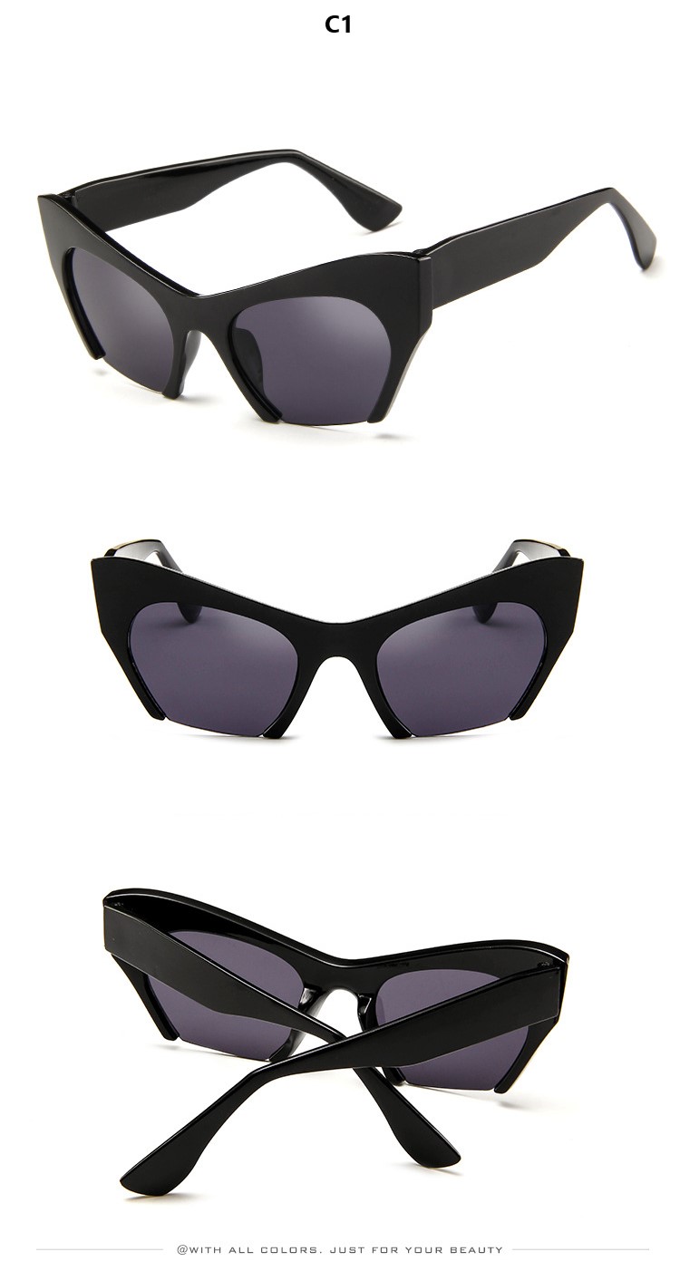 come4buy.com-Retro Cat Eye Transparent Half Frame Sunglasses para sa Babae