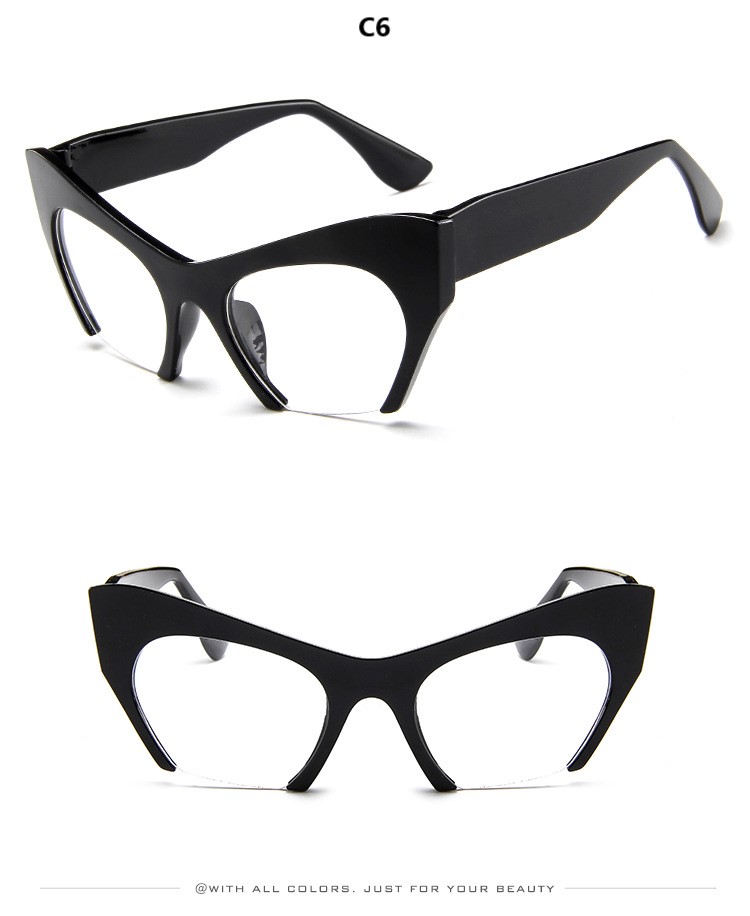 come4buy.com-Ретро мачкини очила за сонце со проѕирни половина рамка за жени