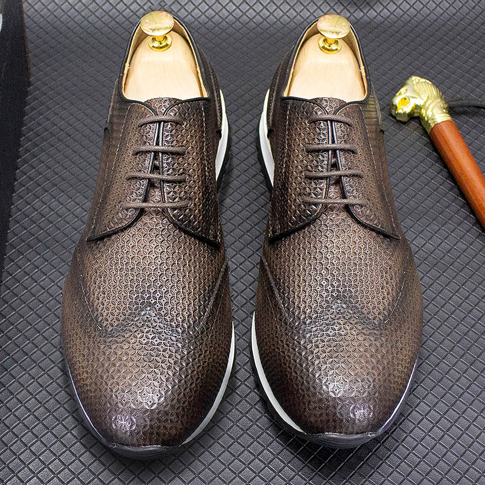 come4buy.com-Luxury Sneakers Genuine Leather Lace-Up Wingtip Derby Flat